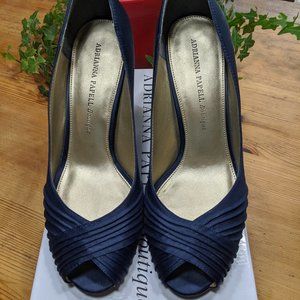 Adrianna Papell Navy Satin Open Toe Dress Shoes